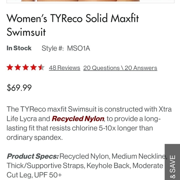 TYR TYReco Solid Maxfit Swimsuit with Cap Red - Picture 10 of 11